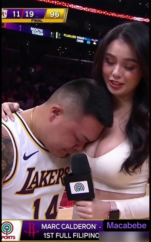 Rookie Marc Calderon from Macabebe Pampanga Philippines emotional and crying as his Lakers lose a 3rd straight game and on Christmas Day.  Lakers lose 119-96 at home to the Houston Rockets. Marc Calderon taking an interview from ABS-CBN. Still crying as he walks off the court.  #Pampanga #Philippines #fypシ 
