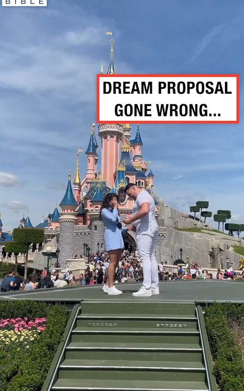 Could he not just let them have their moment? 💀 (🎥: ViralHog) - #proposal #proposalgonewrong #disney #fails
