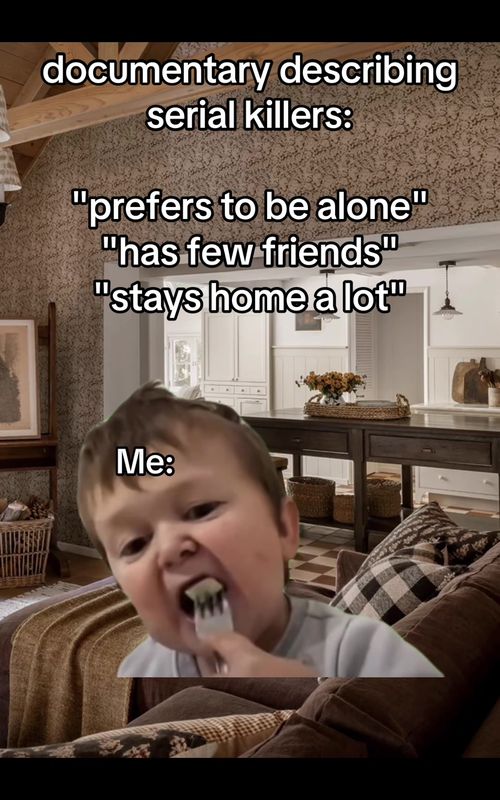 Documentaries on serial killers: “prefers to be alone” “has few friends” “stays home a lot” Me chilling on the couch feeling personally attacked #relatablememes #funnymemes #serialkiller #hasbulla #capcutmemes 