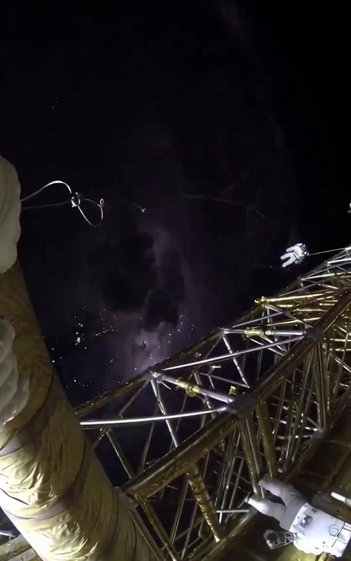 The Earth from space. this is real footage from the ISS. It captures Earth at night, city lights sparkling, huge thunderstorms glowing in the clouds, and the station's solar panels and structure in the foreground. Exactly how astronauts see our planet from orbit. Beautiful! #Earth #space #citylights #fyp #travel 