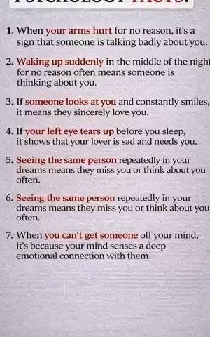 These Psychological Signs Will Surprise You The human mind works in mysterious ways. Sometimes, our thoughts, emotions, and dreams can feel deeply connected to the people around us. Certain behaviors and feelings may reflect emotional bonds, overthinking, or subconscious patterns. These psychology-based ideas are for curiosity and general awareness — not absolute facts. Listen to your mind, but stay grounded. Follow for more psychology facts, mindset insights, and deep thoughts 🧠✨ #psychologyfacts #mindset #humanbehavior #deepthoughts #emotions #mentalawareness #psychologytips #curiousfacts #mindblowing #selfawareness #fyp #foryou #foryoupage #viral #trending