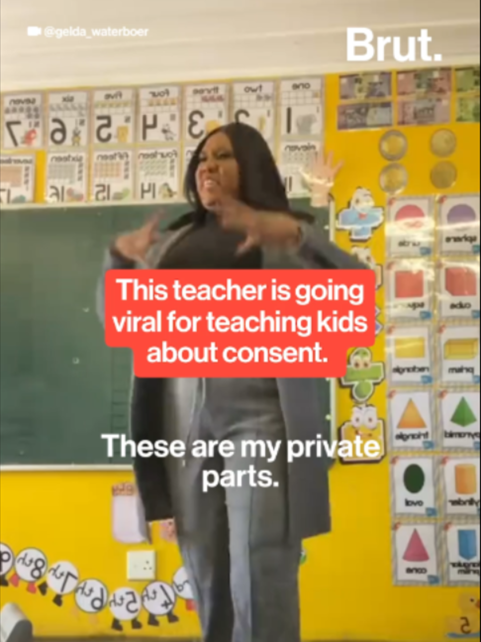 Gelda Waterboer, a first-grade teacher in Namibia known for her TikToks about classroom life, shared a video about “private parts” in August 2025. The post has since racked up millions of views.⁣ ⁣ @gelda_waterboer/TikTok ⁣ ⁣ #tiktokteacher #viralvideo #education #classroom