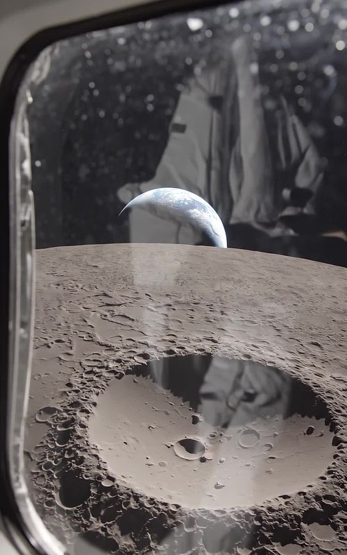 Artemis II caught Earth setting behind the Moon over Ohm crater on the far side. #SpaceTok #Moon #ArtemisII #AI