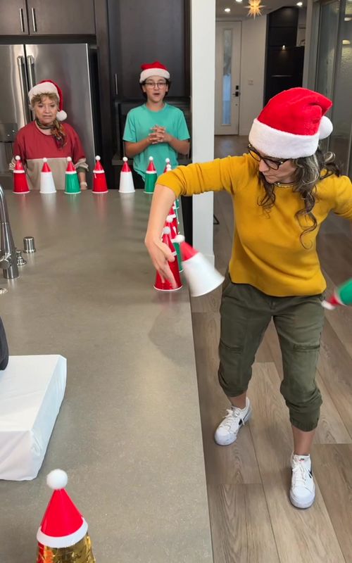 Christmas Challenge Fastest wins the Surprise #familygame #tippingcups #santahats #kitchencounter #vegasfamily 