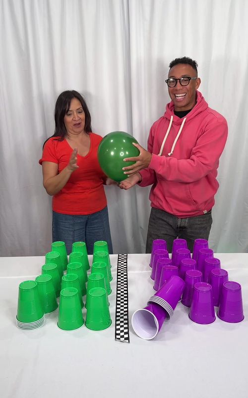First to stack their cups wins! #family #challenge #cup #game 