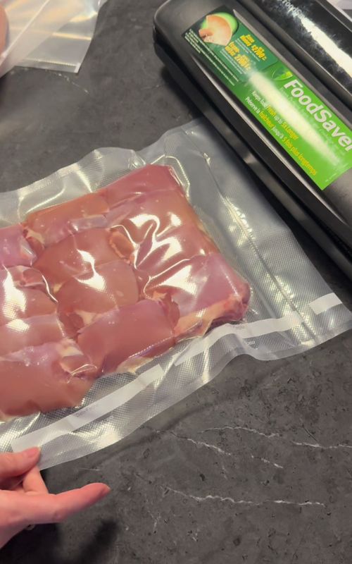 Groceries are INSANE right now - here’s a quick trick for when you’re vacuum sealing meat!  #momhack #budget #momlife #groceryshopping #money 