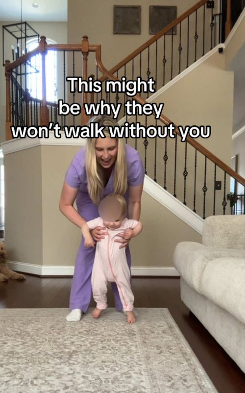 As a pediatric PT, I see this all the time. When parents are helping their baby learn to walk, we naturally hold both hands… but that’s actually doing most of the work for them. If your baby only walks holding your hands, try switching to indirect support, like holding a shared object (toy, towel, etc.) instead of their hands. Why it matters 👇 With indirect support, your baby has to: ✨ activate their core ✨ shift their weight ✨ practice balance reactions …and that’s what builds the skills needed for independent, confident walking. Think of it less like “holding them up” and more like giving just enough support so they can figure it out. 💡Quick tip: touching/holding their hands = direct support holding something together = indirect support  💕Save this for when your baby starts pulling to stand! #babymilestones #pediatricphysicaltherapy #momlife #babywalking #parentingtips