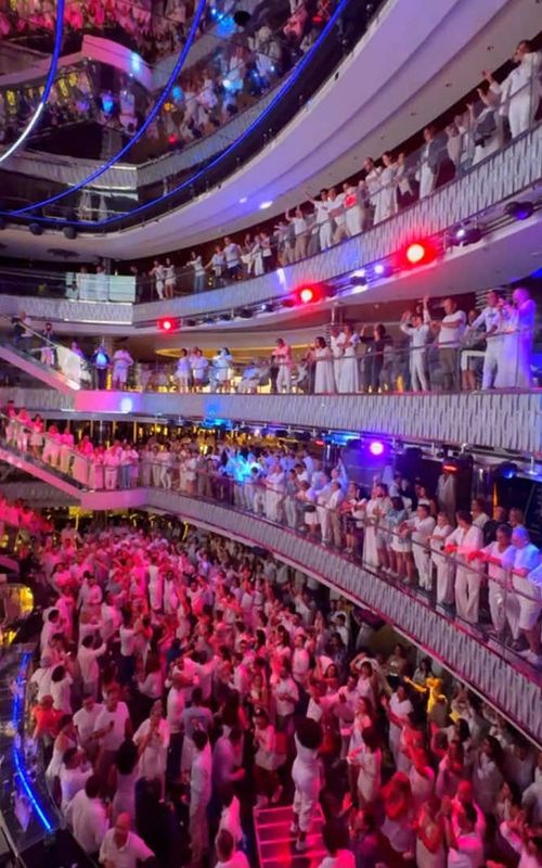 The White Night on #MSCSeaview lives in our mind rent-free 🤩 📸: @juliagal_🧿  #MSCCruises #cruiseship #cruisetok #themedevent