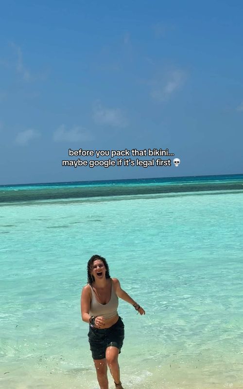 did you know wearing a bikini on most beaches here is actually illegal? yep, it’s true 😳 in the maldives, wearing a bikini is banned on most local beaches - only resort islands or specific “bikini beaches” allow it to respect the Muslim culture #bikinibeach #maldives #illegal #traveltips #localislandmaldives 