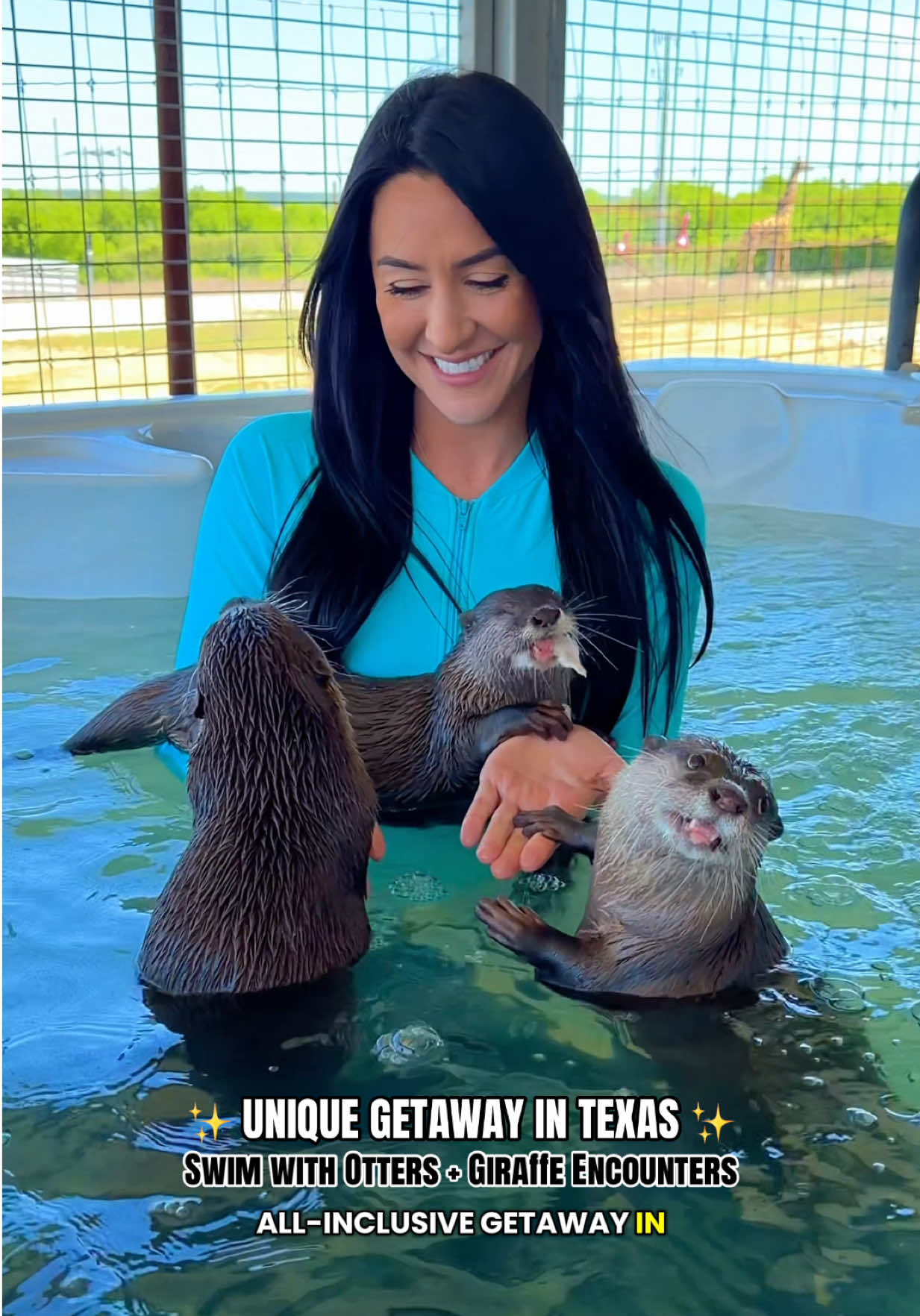 Stay at @Blue Hills Ranch, a 150-acre ranch with 200+ animals where you can customize your stay with giraffe encounters, safari rides, swim and playtime with otters, private chef dining & more. One of the most unique getaways in Texas! 🦒🦥🦓🦦🦘 📍Blue Hills Ranch - McGregor, TX #giraffes #swimwithotters #animalexperiences #texastravel #texas  