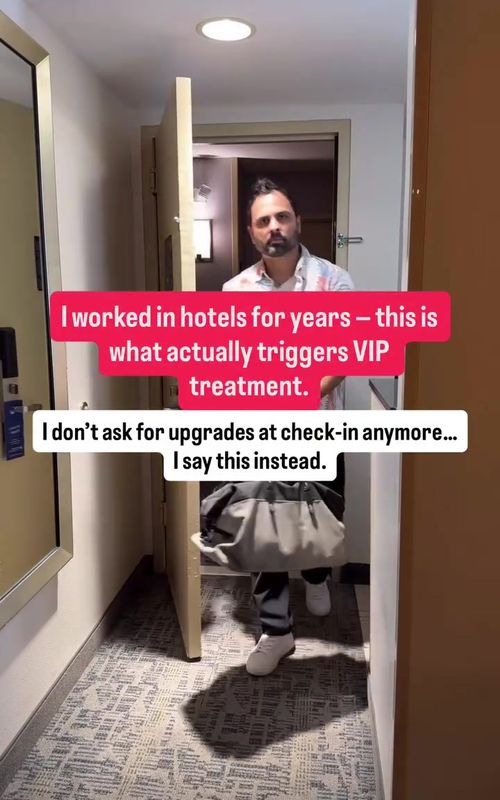 Most travelers ask the wrong question at hotel check-in. I used to watch this happen every single day. Guests would politely ask for upgrades… and walk away confused when nothing changed. 💾 Save this so you don’t lose it 🧑‍🤝‍🧑 Share this with your travel buddies After 25+ years working inside hotels, I can tell you this: Upgrades aren’t about luck. They’re about how you position the request. Hotels are trained to protect inventory — not reward direct asks. Instead of asking for an upgrade, say: “If you have any flexibility today, I’d really appreciate being placed in the best room available.” This works because it: • Signals respect • Activates staff discretion • Keeps the door open without pressure Most travelers never learn this because: • Hotels don’t explain their systems • Front desks won’t correct guests • Trial-and-error costs you upgrades I break down hotel decision-making so you don’t have to guess. Message/DM me “HOTEL” and I’ll send you my best hotel hacks and sample upgrade scripts for extra perks at no extra cost. #hoteltips #hoteldeals #traveltips #hotellife #travelhack 