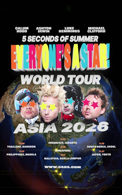 EVERYONE’S A STAR! WORLD TOUR in ASIA!!! IT’S BEEN TOO LONG!!!! Pre-sale starts from April 29 on our mailing list. Sign up and get more info at 5sos.com/pages/tour ⭐️ We can’t wait to see you!