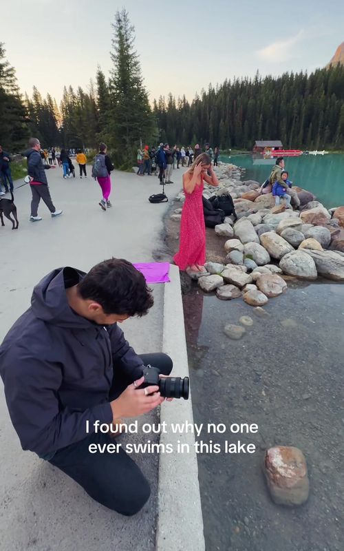 The most photographed lake in the world, but no one ever gets in! 😳 #travel #bucketlist #foryou #fyp #canada 