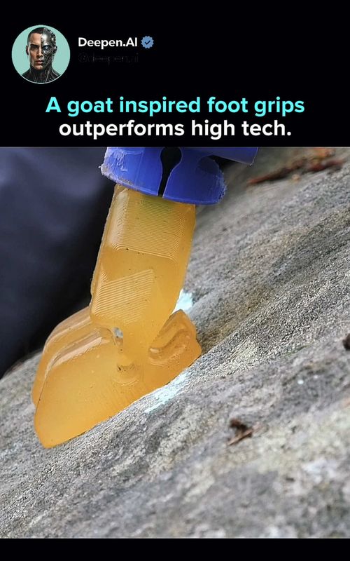 Day 182 of watching tech evolve. Read more below.  Researchers at Imperial College London built a passive robotic hoof inspired by mountain goats, using shape and material compliance instead of sensors or software to maintain traction on steep, uneven ground.  The intelligence lives in the structure itself, allowing instant adaptation where conventional robotic feet lose grip.  Discover more quiet breakthroughs shaping how machines interact with the real world  IG ➕ @deepen.ai   Get your FREE 100+ Prompt Anatomy to brainstorm, create & scale faster ⚙ I left the link in bio! Credit: Morph Lab, Imperial College London DM for credit or removal (no copyright intended) #robotics #biomimicry #engineeringdesign #futuretech #research