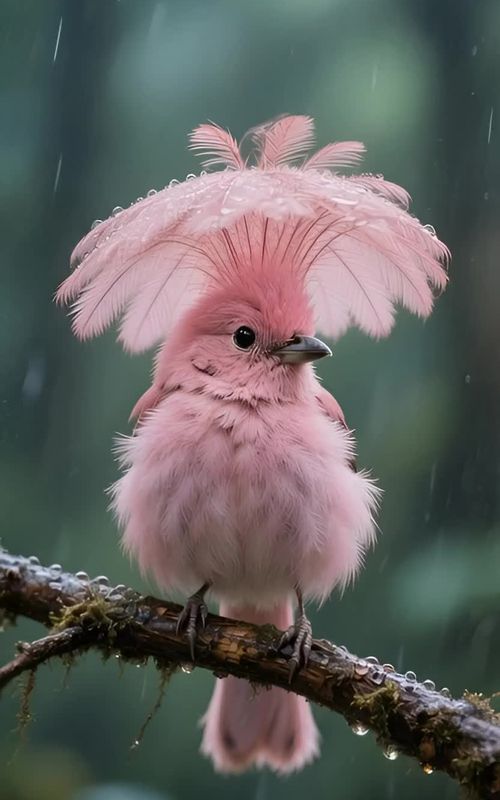 Beautiful pink bird in rain #aiartwork #birdwatching #nature #relaxing #naturelovers #wildbeauty #AI 