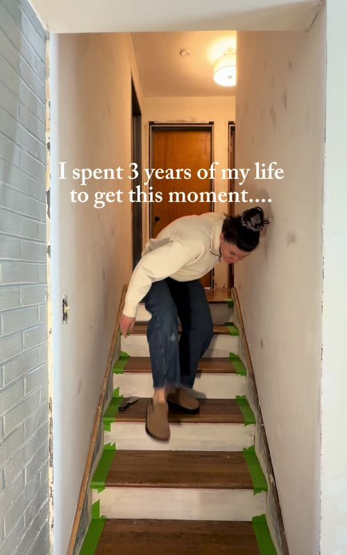 This is a bitter-sweet project for me!!  When we moved in 3 years ago it felt as though this home would take the rest of my adult life to complete. 5 bedrooms, 3 bathrooms, a kitchen, living room, and playroom later and we’re in the final chapter of this journey! 🥹 (at least the final chapter of phase one hehe there’s so much more I still plan to do, don’t worry!).  And this staircase may be small but it’s a doozy!! Can’t wait to share the rest of this makeover with you all very soon!  #diyfixerupper #diyprojects #homeimprovements #diylife