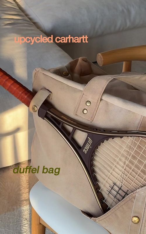 sew with me ep. 5! making an upcycled duffel bag from my carhartt coverall leftovers - a tennis racket bag simply bc I find every one being sold rn to look spiritually chopped #DIY #clothing 