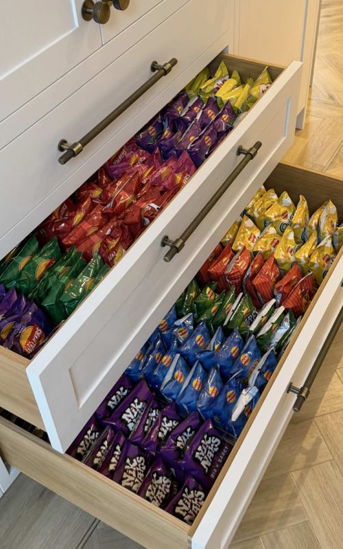 Snack Drawer Organisation Part 2 🍫🍿 What your favourite crisps 👀 #asmr #organize #snacks #restock #restockingasmr 