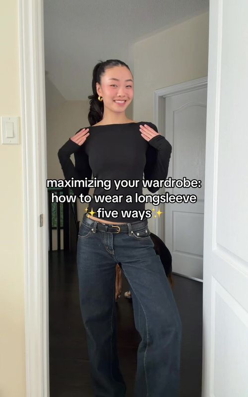 maximizing your closet: how to style a longsleeve five ways!!🫶🏻 #fashion #styletips #fashionhacks #outfit #fyp 