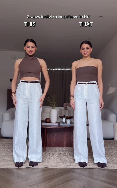 THIS or THAT? 🤎 | 2 hacks with your long-sleeve t-shirt 🤯 | #stylinghacks #styleinspo 