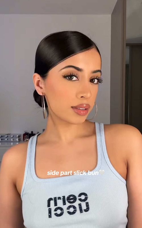 my fave way to wear my hair recently 😚 #hairtok #slickback #sleekbun #hairtutorial #sidepartbun 