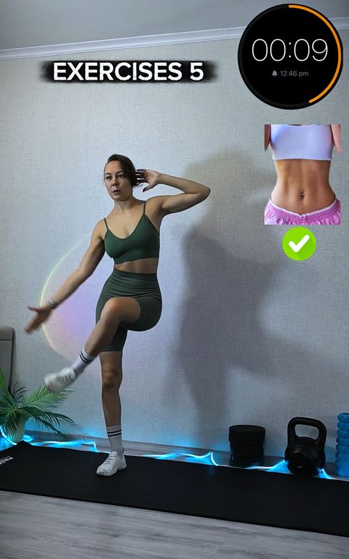 Standing abs workout at home 🔥 6 exercises 20 seconds work 3-6 rounds #fitness #absworkout #workoutroutine #motivation #flatstomach 