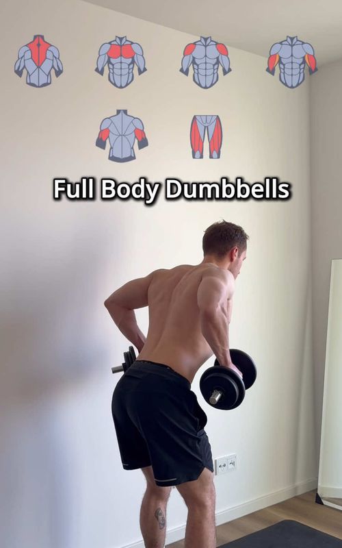 Train your whole body with Dumbbells at home 💪 One exercise per musclegroup✅ Save & repeat!  #fullbodyworkout #dumbbellworkout #fitnessroutine #homeworkout #strengthtraining 