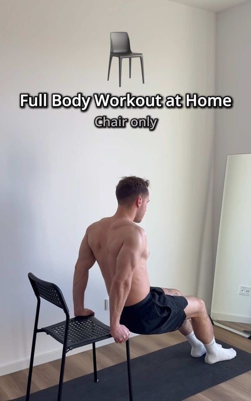 Full Body Chair Workout💪 Train your chest, back, arms, legs and core using only a chair. Simple exercises you can do at home anytime.🏠 Save this workout and try it later.✅ #fullbodyworkout #homeworkout #chairworkout #noequipmentworkout #beginnerworkout 