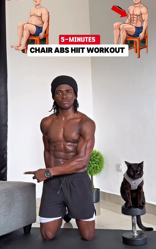 5-Minutes Chair Abs HIIT Workout! 🔥 Core • Lower Abs • Upper Abs • Oblique • Endurance  Start With This.  7 moves • 30s work / 15s rest Save This and do it for 28 days #absworkout #coreworkout #Fitness #homeworkout #trending 