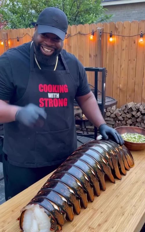 Oversized grilled lobster tail 🦞🔥 #cookingwithstrong #lobster #seafoodtok #giantfood #foodtok #grilltok