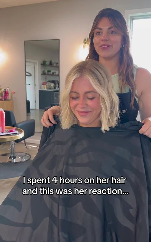 A reaction I wasn’t expecting… 🙃🙃🙃🙃 @Mcolclazier  #salonlife #salonhumor #hairtok #hairreaction 