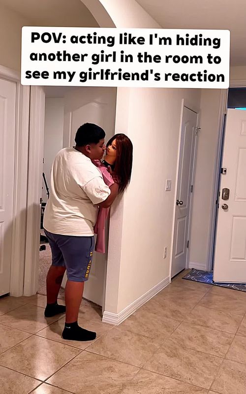 Pretending to hide someone from my girlfriend as a prank🤣#funny #funnyvideo #viral #couple 