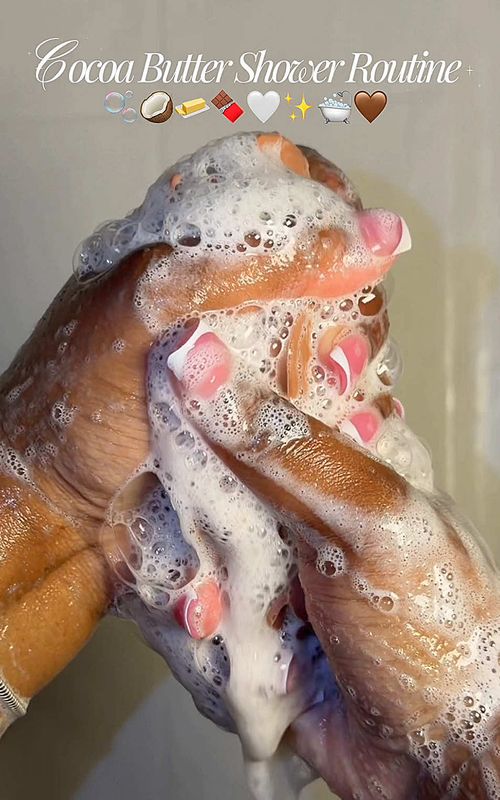 Cocoa butter routine 🫧🥥✨ rich, creamy & leaves your skin soft, smooth & glowing 🤎🛁☁️ @Dove Beauty & Personal Care @Palmer's @Suave.US @NIVEA  @Vaseline @Camille Beckman @eos Products  #cocoabutter #showertok #showerroutine #hygiene #SelfCare  