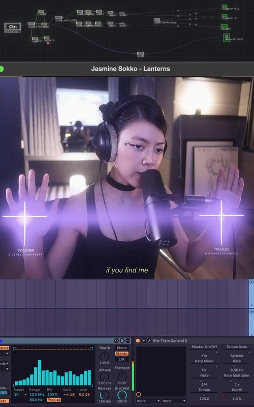 built an EVA-inspired digital theremin for「lanterns」𓆩✧𓆪  made on @touchdesigner using the mediapipe plugin developed by @blankensmithing to control my @ableton plugins on my @apple #MacBookPro #M5Max #originalmusic #musicproducer #touchdesigner 
