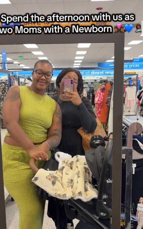 Afternoon errands with our favorite third wheel 🍼🛒👶🏽 @Pampers  @Momcozy Official  @target  #fyp #newbornlife #twomoms #newborn #wlw 