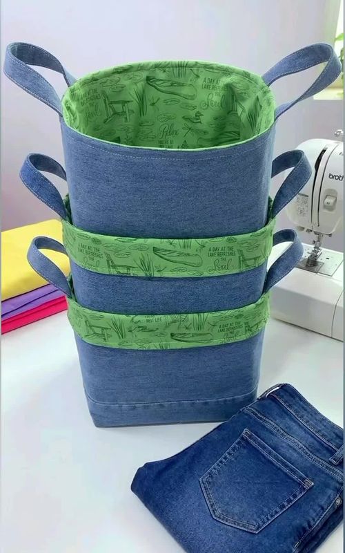 Large Storage Box Made from Recycled Denim | Smart Closet Organization DIY #denimupcycle #homestorage #diyhome #foryou #fyp 