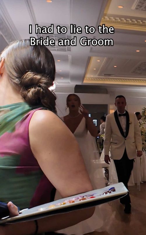 I had to lie to the bride and groom😅 #wedding #weddingplanning #weddinginspo #2027bride #liveweddingpainter 