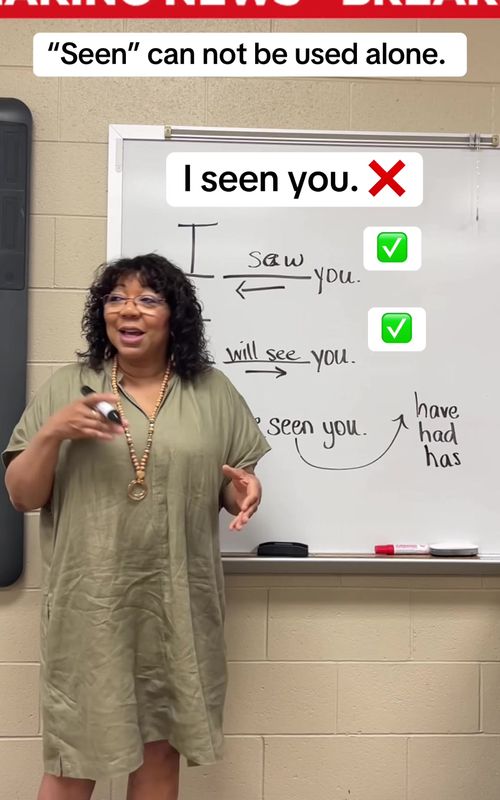 Many students say “I seen you” because they don’t realize seen cannot stand alone as a verb. It must be paired with a helping verb like have, has, or had. That is why we say I saw you (past tense) but I have seen you (present perfect tense). A quick grammar correction like this helps strengthen writing, speaking, and confidence, especially for English learners and students preparing for academic writing. #TikTokLearningCampaign #LanguageLearning  #Gr#GrammarLessonnglishGrammar ESLLesson #WritingTips SeenVsSaw