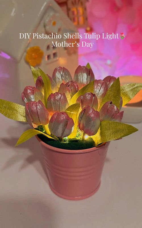 DIY Pistachio Shell Tulips Light ✨🌷Mother’s Day #mothersday #DIY #handmade #GiftIdeas #recycling    