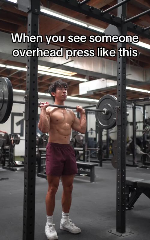 The strict overhead press or military press is probably one of the hardest exercises to do without cheating. If your goal is to specifically maximize front delt growth, you want to avoid bending at the knees and hips and turn the movement into a push press.  #FYP #Fitness #gym #bodybuilding 