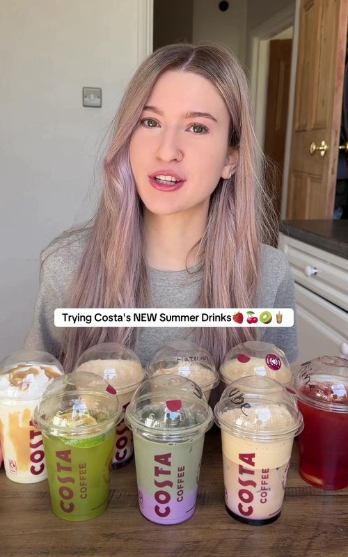 Trying New Costa Summer drinks! and the Jaffa Cake frappè omg!🍊🍫 #costa #tastetest #ube #jaffacake #viral 