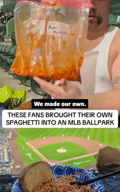 From “peanuts & cracker jacks” to ziplock bags of spaghetti, the game of baseball is evolving 🍝🤯 (🎥: MaddieStelk/X, creamcitymiguel/X) #mlbtok #foodietiktok #FoodTok #spaghetti #FoodTok 
