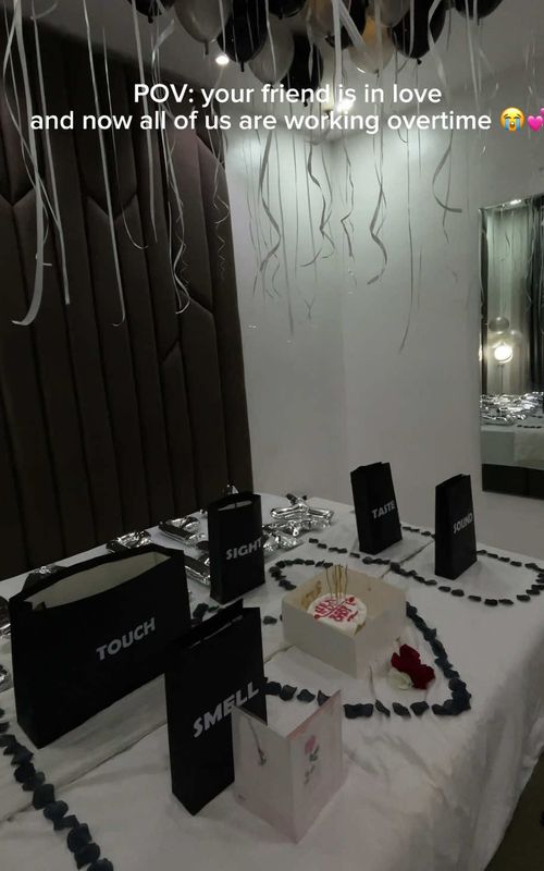 We did a full room decor 😩🤭, apparently she’s the first in the squad to do this for a man 😩This love thing no be small thing una Dey do o😭💕, those balloons stressed the h*ll out of us 😭. @KamKam🌹 #decoratedroom #birthdaysurprise #relationshiptok #fypviralシ #viralllllll 
