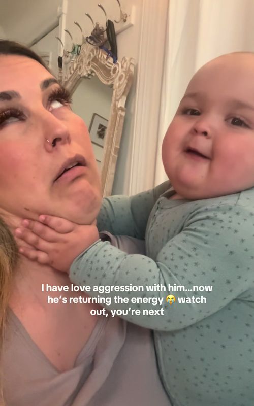 He learned love aggression and took it VERY seriously 😭 first me, now the phone…next is all of you lol #babiesoftiktok  #MomsofTikTok  #babyboy  #babylove  #babyfever 