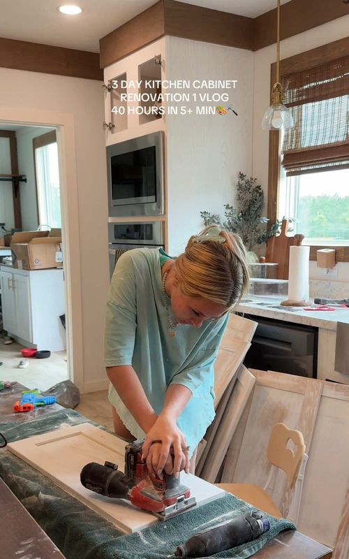 I did not want to bore y’all with the same thing every day. So three days of work in one vlog it is, lol. the cabinets are done. You may not think they look different. but to me, it looks completely different and exactly how I wanted!! but I will never be doing this again LOL. I cried at least 23 times yesterday so that’s why you did not see me paint spraying this cabinets. ##ditl##DIY##cabinetrenovation##homeimprovement
