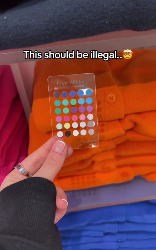 The easiest shopping hack! Grab a swatch card and find your palette color on our website🫶 all our cards use color analysis :)  Link in bio! #fashionover50 #usa #shopping 