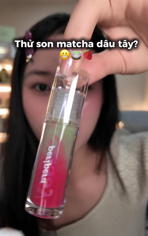 Thử son matcha dâu tây😬🤔🍵🍓#rinabeauty #trending #skincare #makeup #viralvideo 