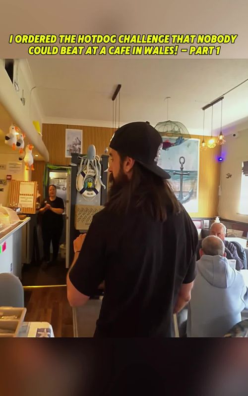 Part 1 - I ordered the hotdog challenge that nobody could beat at a cafe in wales #foodies #foodchallenge #eat #mukbang #challenge 