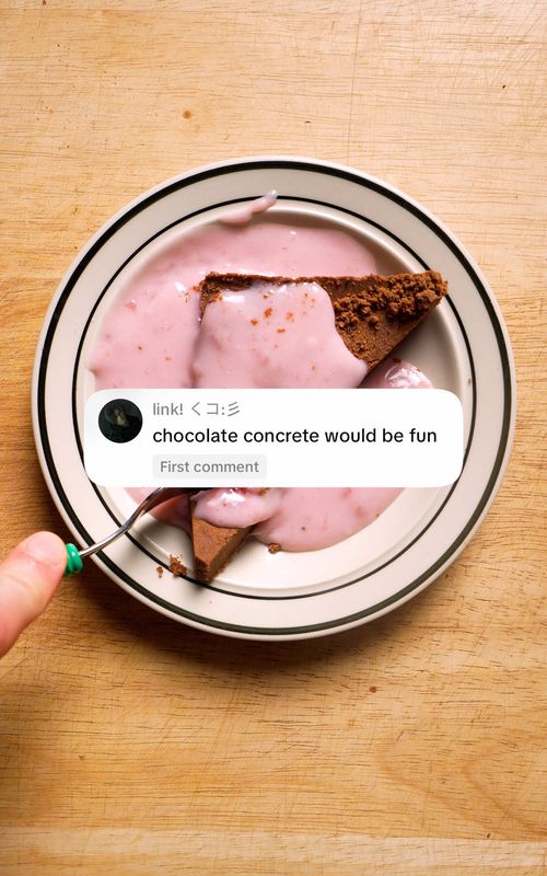 Cooking the Comments | Chocolate Concrete 🍫 🍓  Ingredients For the Chocolate Concrete 240 g (2 cups) flour (plain/all purpose) 225 (1 cup+ 2 tbsp) granulated sugar 60 g (8 tbsp) unsweetened cocoa powder 115 g (½ cup) unsalted butter or margarine  Pink Custard 2 cups milk 2 tablespoons sugar 2 tablespoons cornstarch strawberry jam bit of food coloring #cooking #Recipe #chocolateconcrete #britishfood #custard 