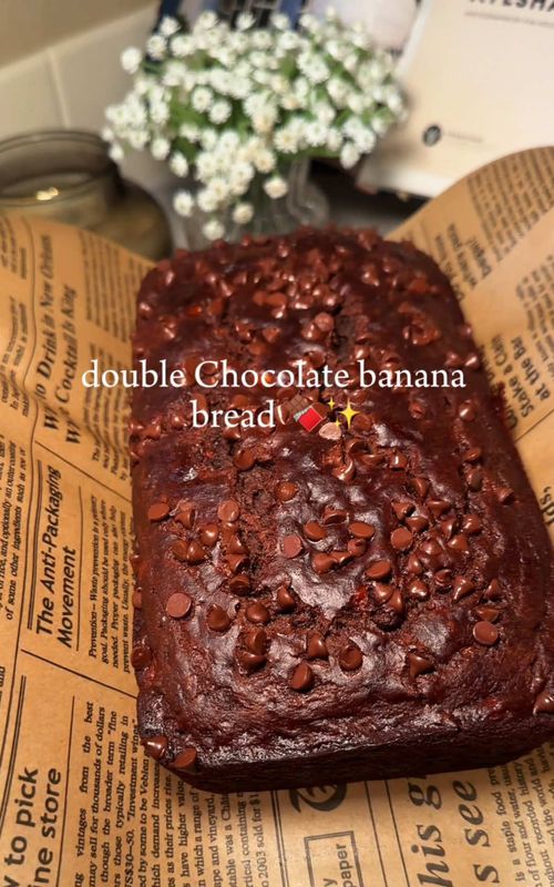 Double Chocolate banana bread 🍫✨ Recipe  - 3 ripe bananas  -1/3 Cup unsalted butter  - 1/2 Cup brown sugar  - 1 Egg room temperature  - Vanilla paste ( add to your pref )  - 1/3 Cup granulated sugar  - 1 Cup all purpose flour  - 1/2 Cup cocoa powder  - 1 teaspoon baking soda  - pinch of salt  - semisweet chocolate chips  Bake at 350•F for 60 minutes. Allow it to cool for about 20minutes before removing it from the pan.  #bananabread #chocolate #recipesoftiktok #fyp #baking 